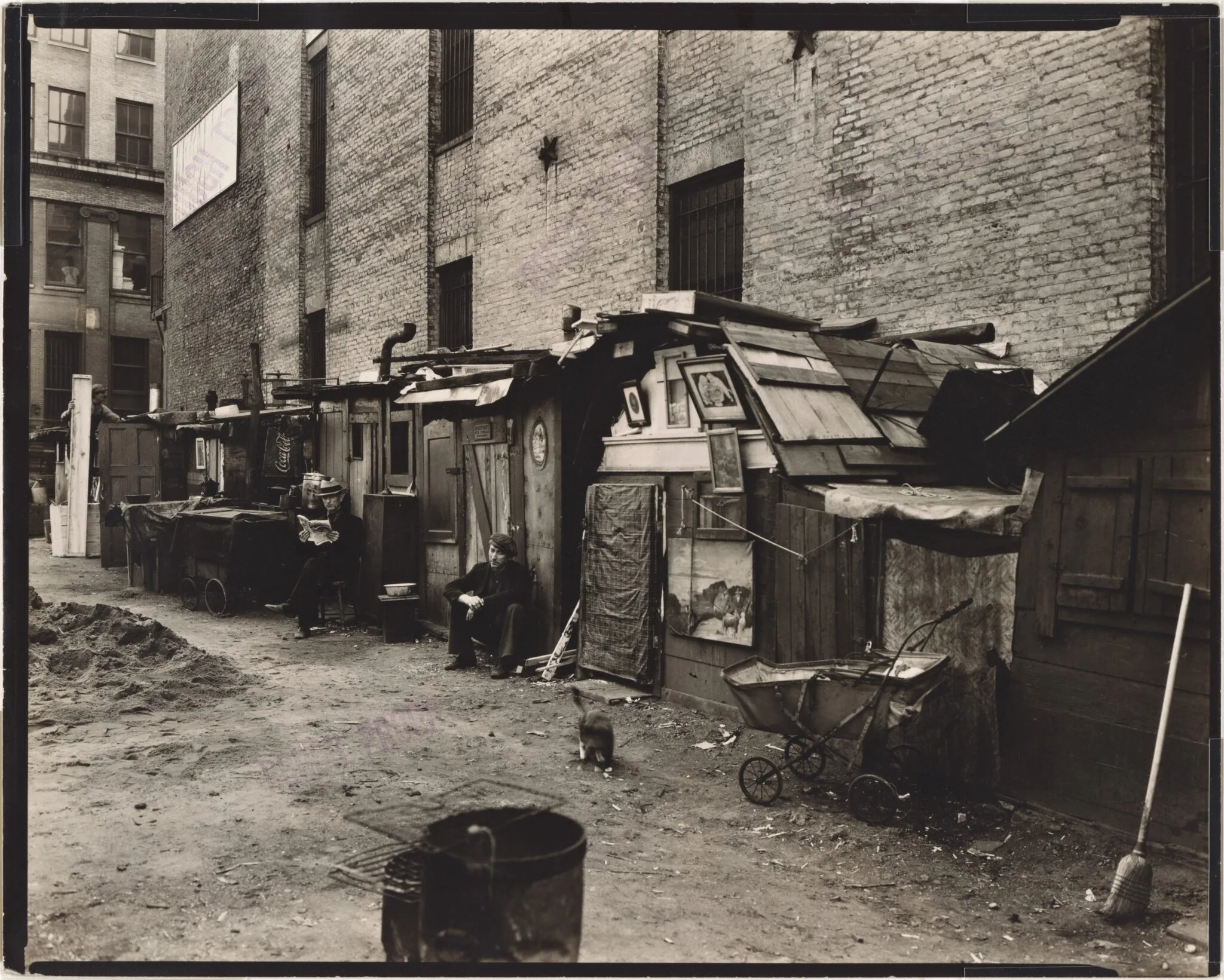 Un Hooverville, bidonville de la Grande Dépression à Manhattan, années 1930