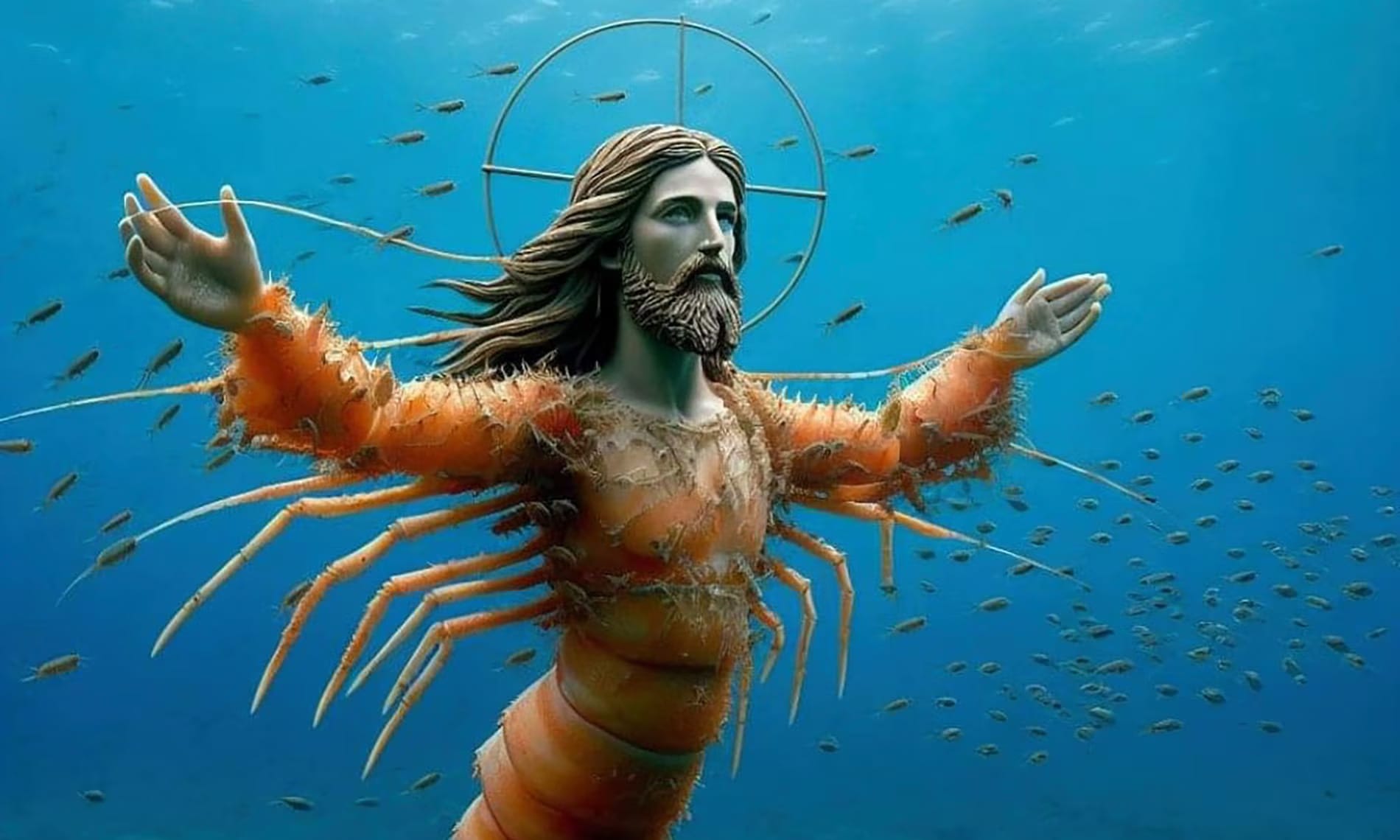 Shrimp Jesus, image générée par IA typique du slop Facebook