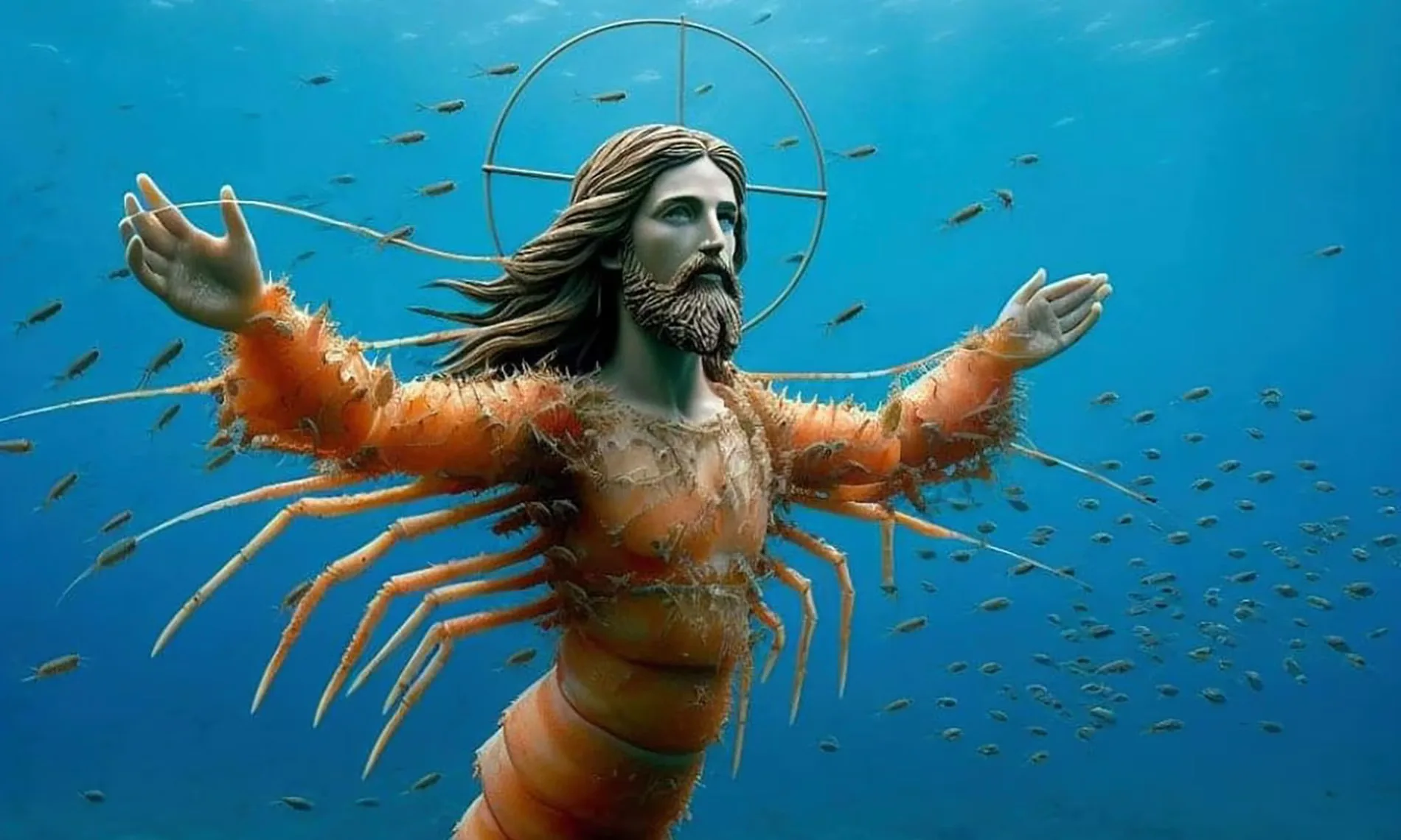 Shrimp Jesus, image générée par IA typique du slop Facebook