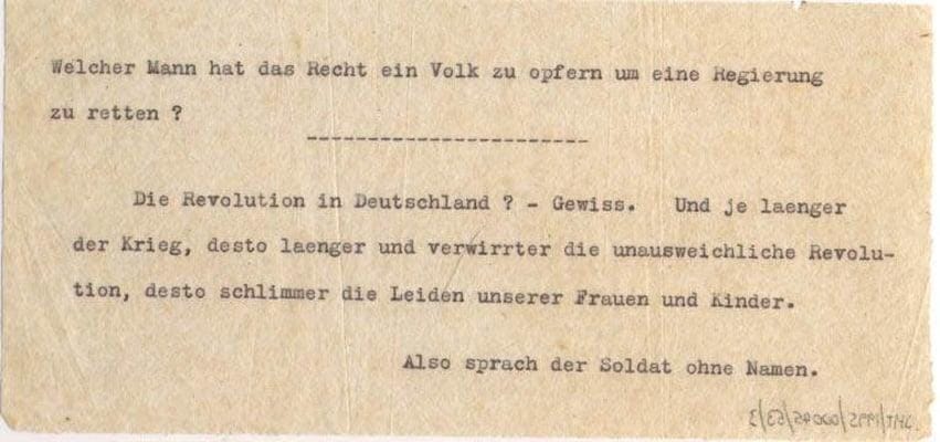Tract dactylographié sur papier de soie distribué aux soldats allemands
