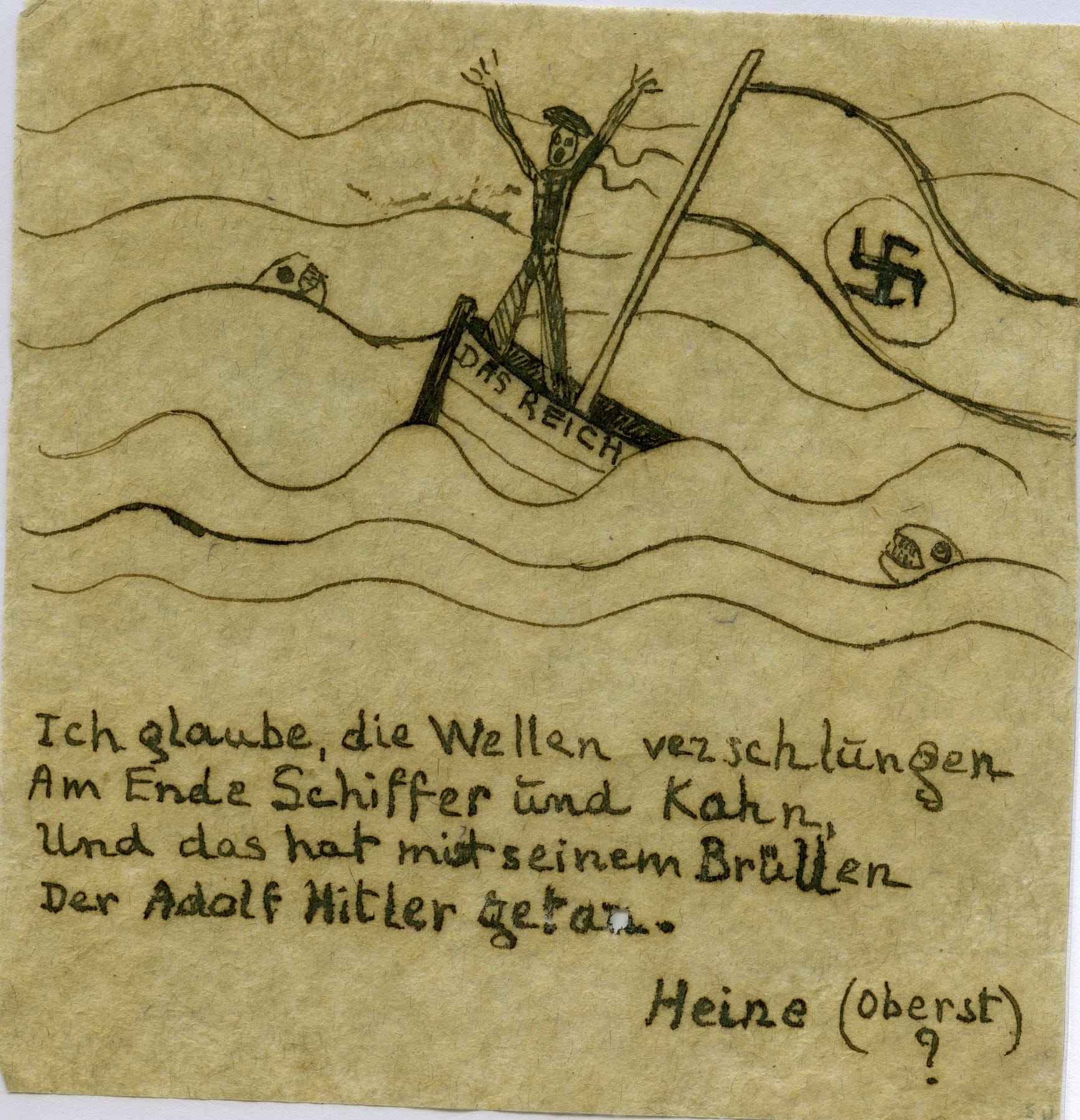 Tract illustré d'un bateau portant un drapeau nazi, dessiné par Marcel Moore