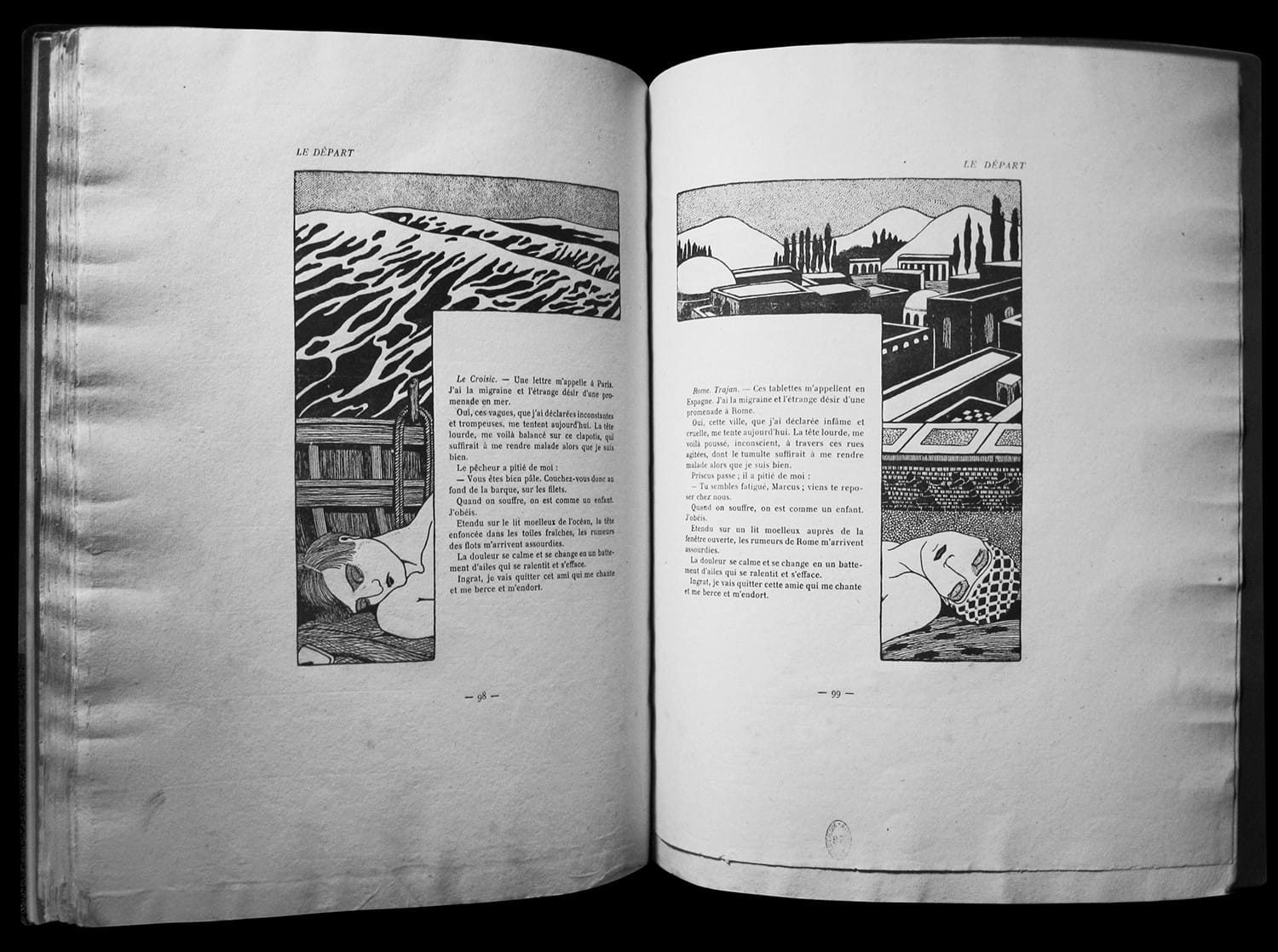 Double page de Vues et visions de Claude Cahun, dessins de Marcel Moore, 1919
