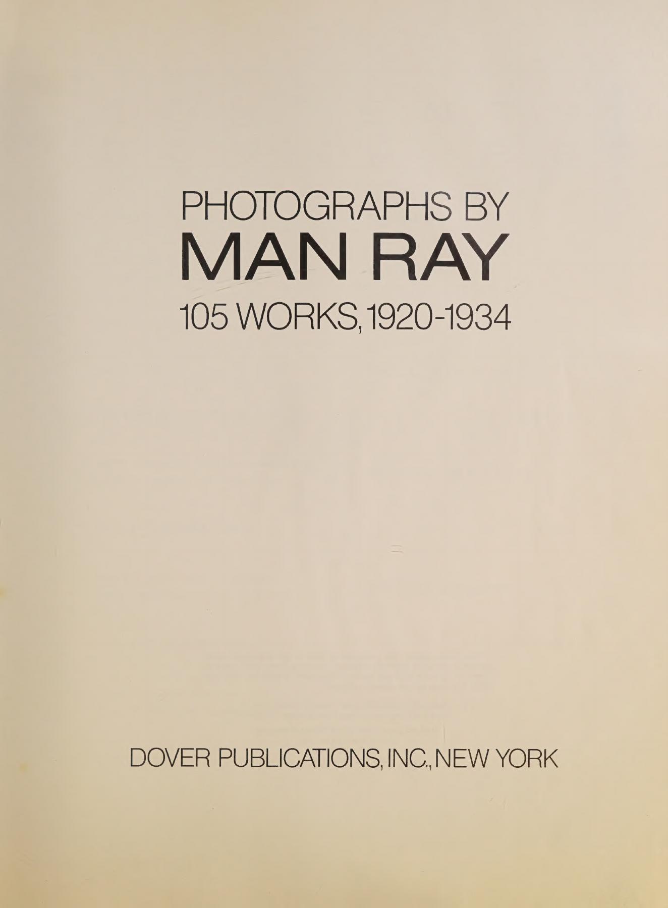 Page de titre du livre Photographs by Man Ray 1920 Paris 1934