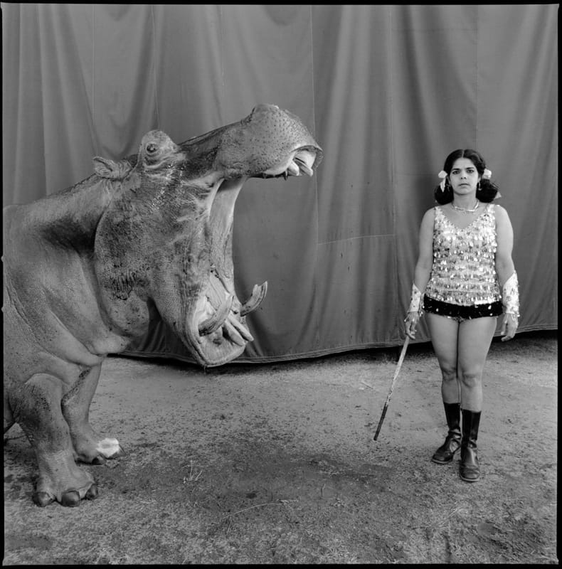 Mary Ellen Mark, Hippopotamus and Performer, Great Rayman Circus, Madras, 1989