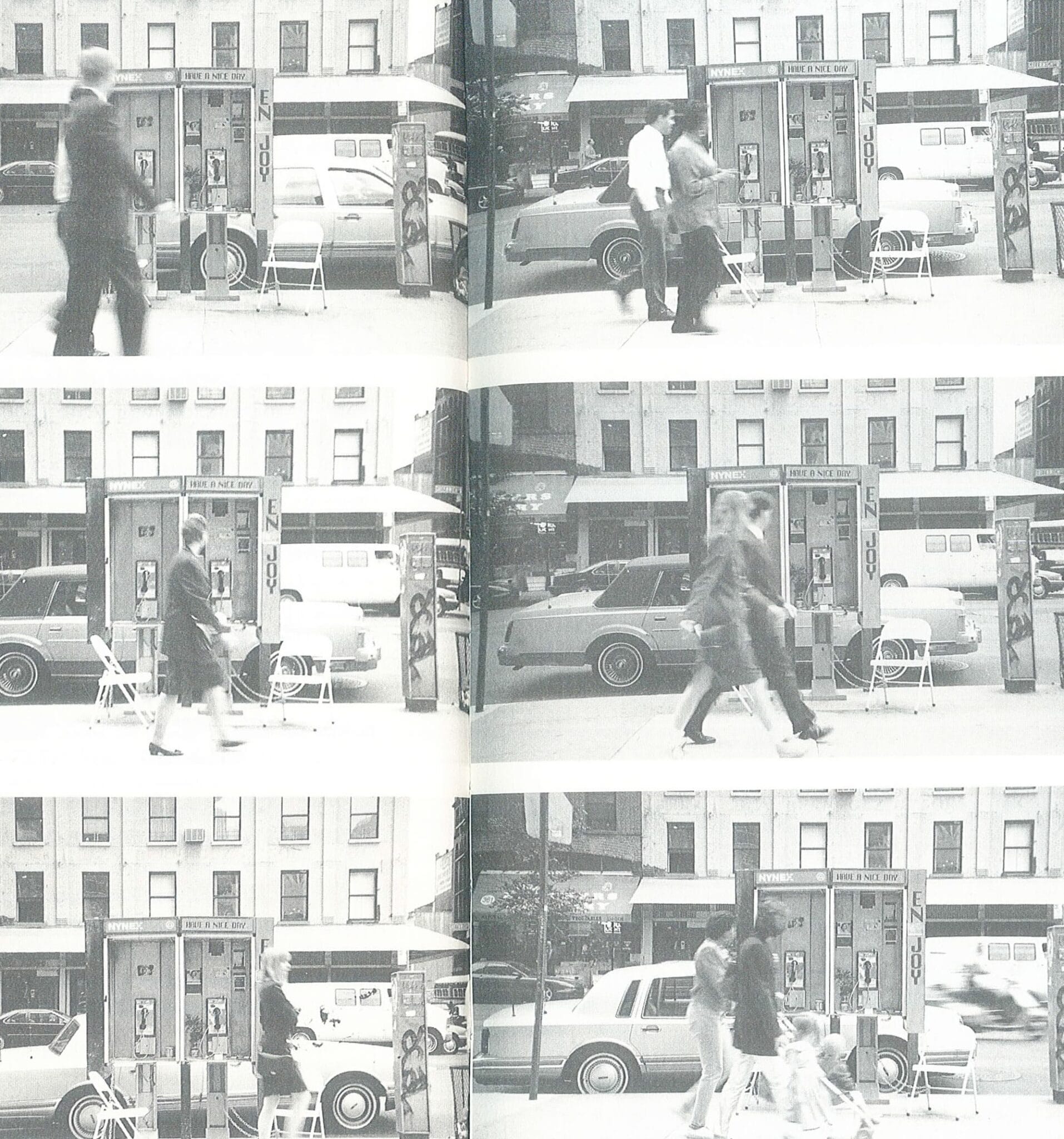 Planches de Gotham Handbook montrant la cabine téléphonique adoptée par Sophie Calle au coin de Greenwich et Harrison à New York