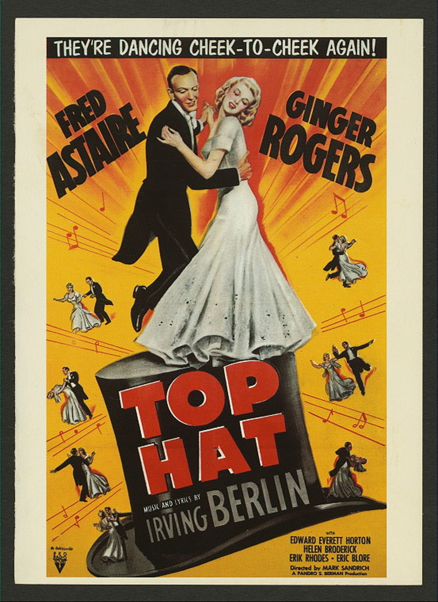 Affiche originale du film Top Hat, RKO, 1935, avec Fred Astaire et Ginger Rogers